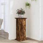Plantenstandaard van bewerkt hout voor eenvoudig schoon en stabiel tentoonstellen - Gerookt eiken / 33 x 33 x 80 cm / 1