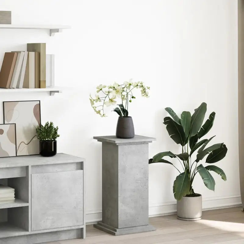 Plantenstandaarden van bewerkt hout in gerookt eiken met opbergruimte - Betongrijs / 31 x 30 x 60 cm / 1