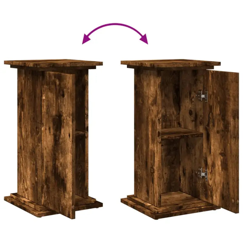 Plantenstandaarden van bewerkt hout in gerookt eiken met opbergruimte - Plantenstandaarden