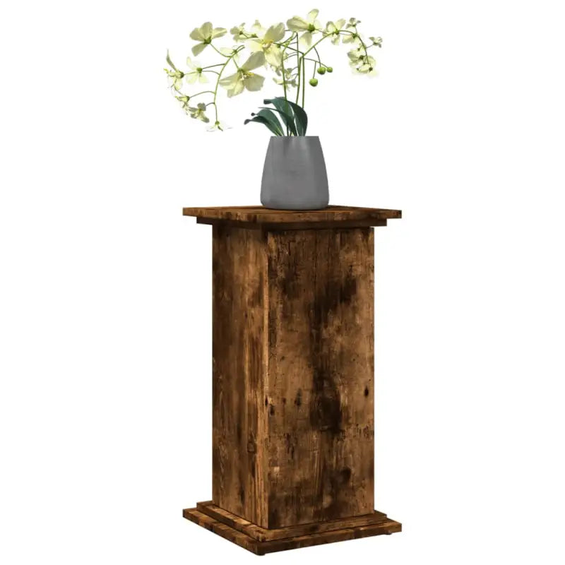 Plantenstandaarden van bewerkt hout in gerookt eiken met opbergruimte - Plantenstandaarden