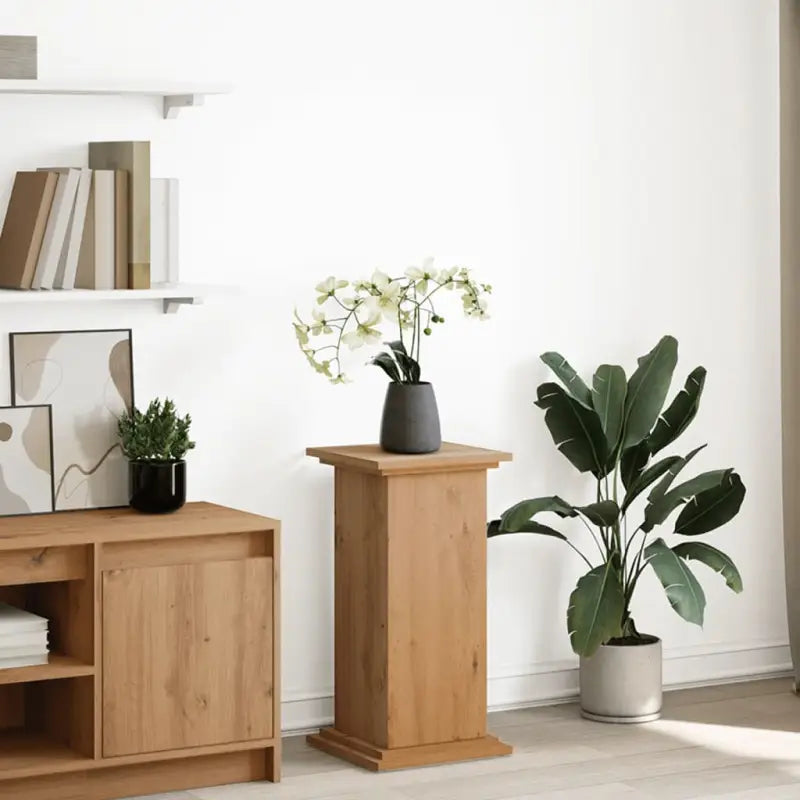 Plantenstandaarden van bewerkt hout in gerookt eiken met opbergruimte - artisanaal eikenkleurig / 31 x 30 x 60 cm / 1
