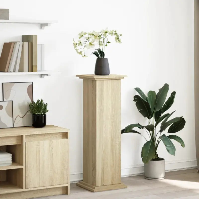 Plantenstandaarden van bewerkt hout in gerookt eiken met opbergruimte - Sonoma eiken / 31 x 30 x 90 cm / 1