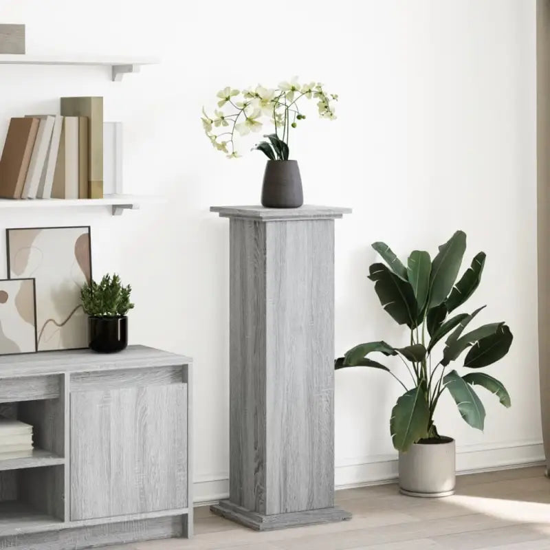 Plantenstandaarden van bewerkt hout in gerookt eiken met opbergruimte - Grijs sonoma / 31 x 30 x 90 cm / 1