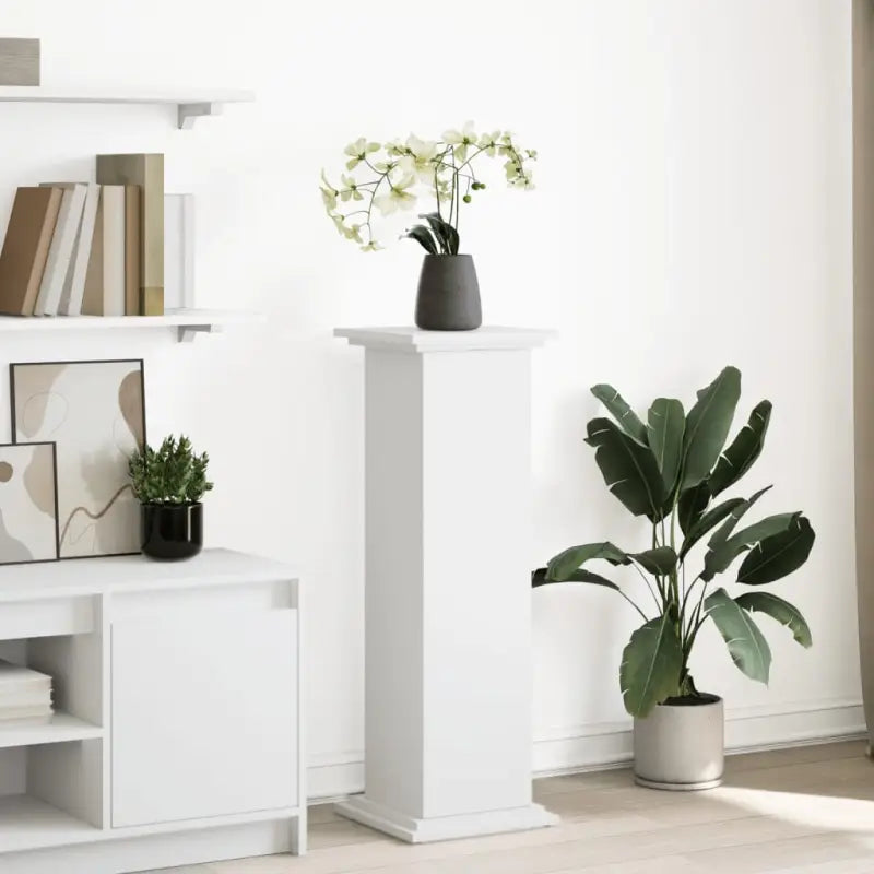 Plantenstandaarden van bewerkt hout in gerookt eiken met opbergruimte - Wit / 31 x 30 x 90 cm / 1 - Plantenstandaarden