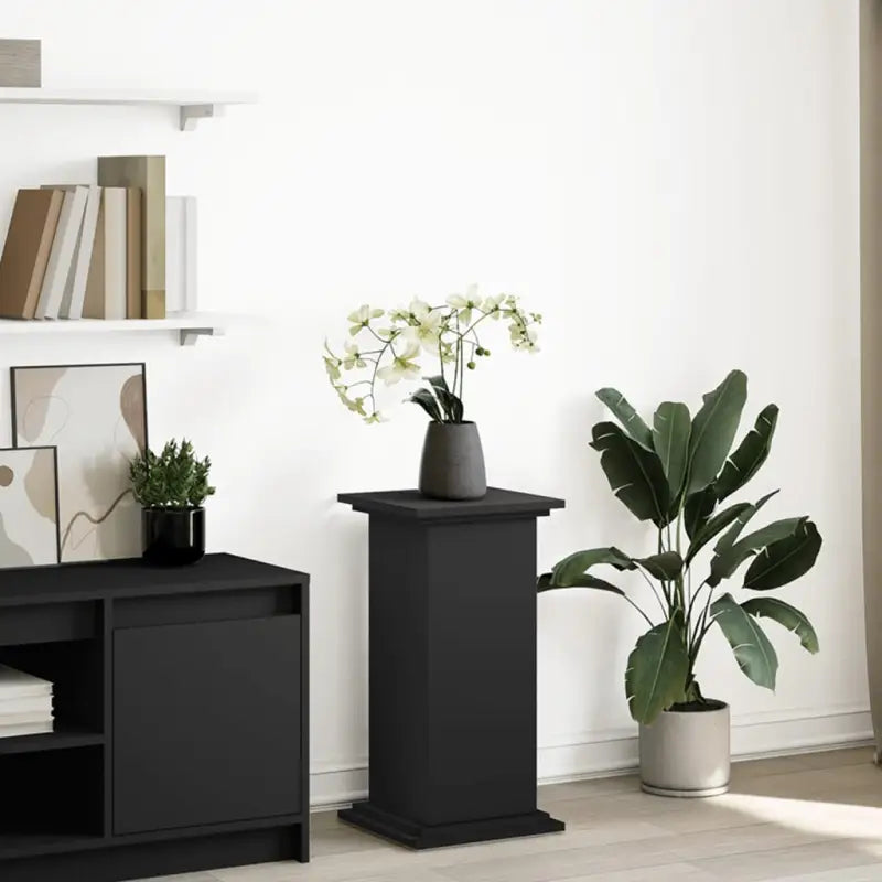 Plantenstandaarden van bewerkt hout in gerookt eiken met opbergruimte - Zwart / 31 x 30 x 60 cm / 1 - Plantenstandaarden