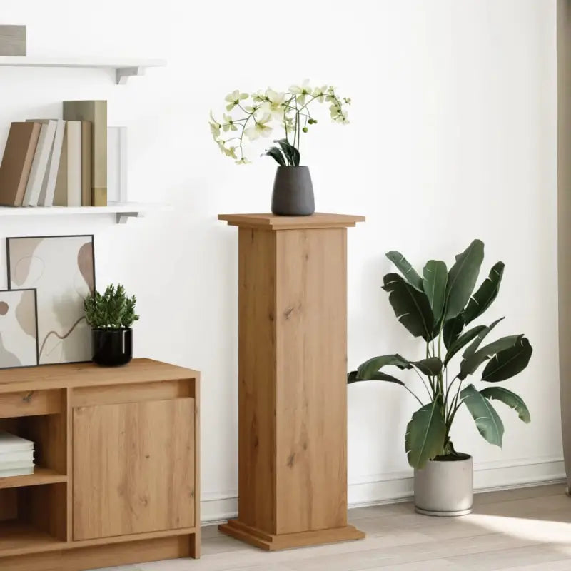 Plantenstandaarden van bewerkt hout in gerookt eiken met opbergruimte - artisanaal eikenkleurig / 31 x 30 x 90 cm / 1