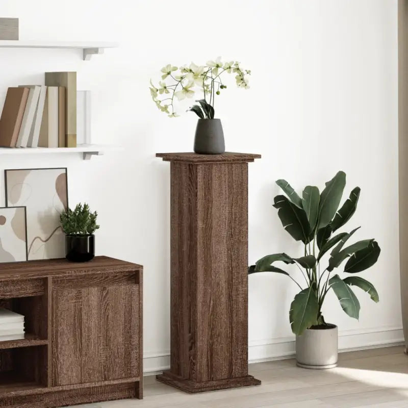 Plantenstandaarden van bewerkt hout in gerookt eiken met opbergruimte - bruin eikenkleur / 31 x 30 x 90 cm / 1