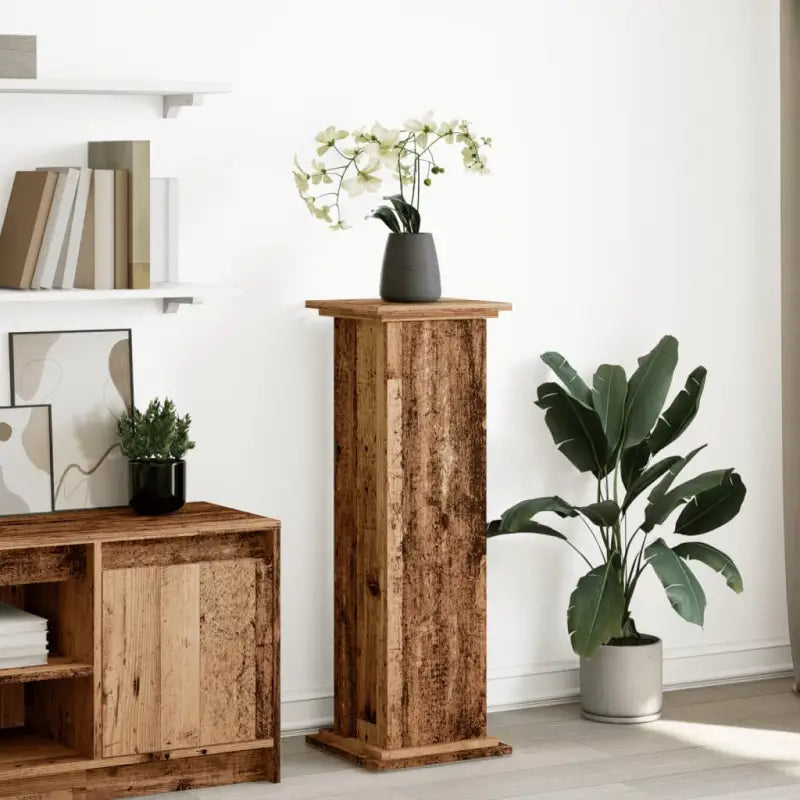 Plantenstandaarden van bewerkt hout in gerookt eiken met opbergruimte - Oud hout / 31 x 30 x 90 cm / 1