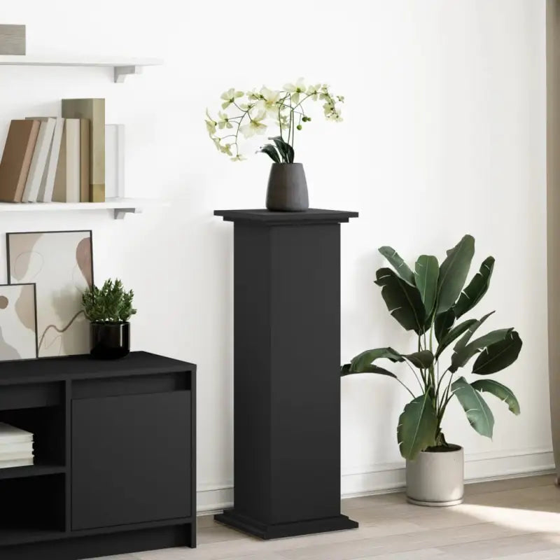 Plantenstandaarden van bewerkt hout in gerookt eiken met opbergruimte - Zwart / 31 x 30 x 90 cm / 1 - Plantenstandaarden