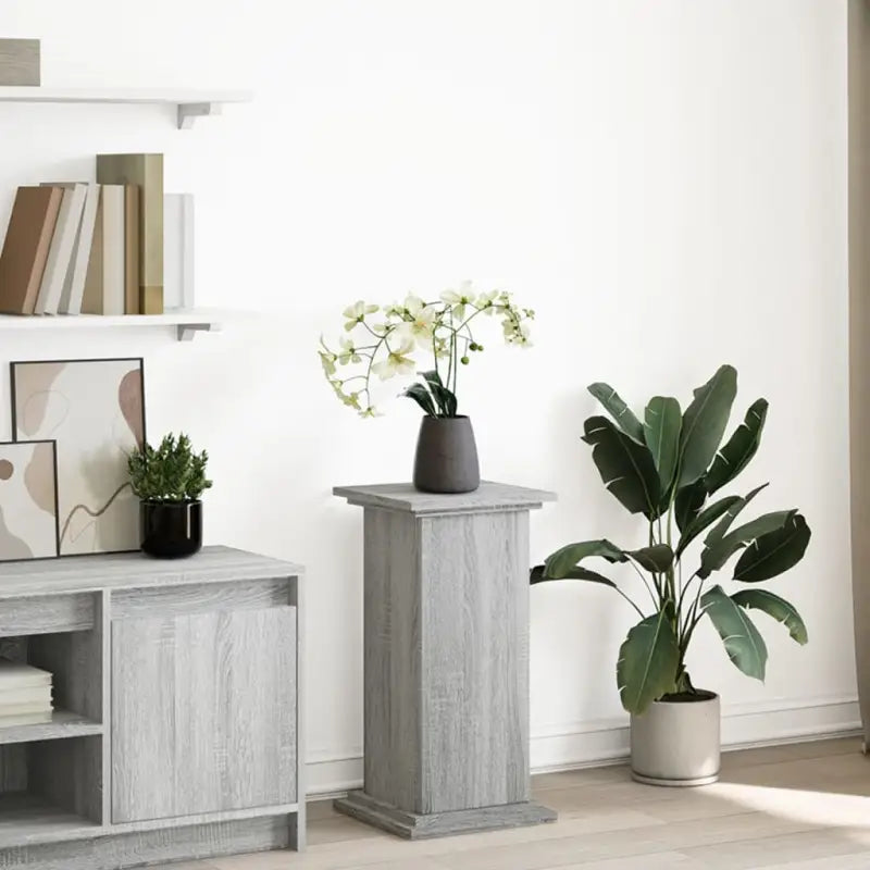 Plantenstandaarden van bewerkt hout in gerookt eiken met opbergruimte - Grijs sonoma / 31 x 30 x 60 cm / 1