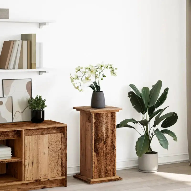 Plantenstandaarden van bewerkt hout in gerookt eiken met opbergruimte - Oud hout / 31 x 30 x 60 cm / 1