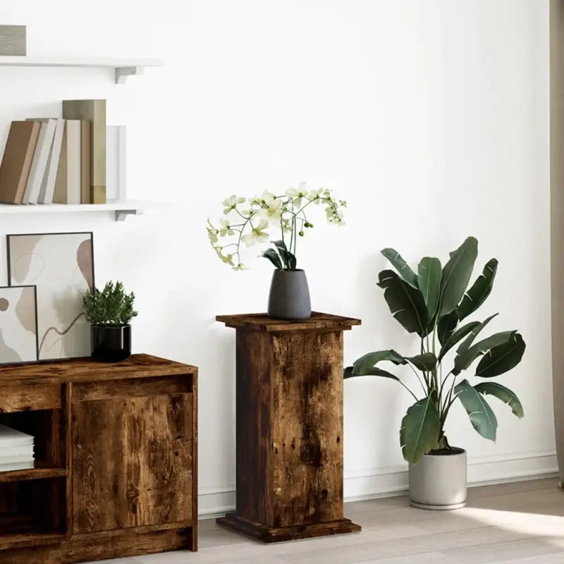 Plantenstandaarden van bewerkt hout in gerookt eiken met opbergruimte - Gerookt eiken / 31 x 30 x 60 cm / 1