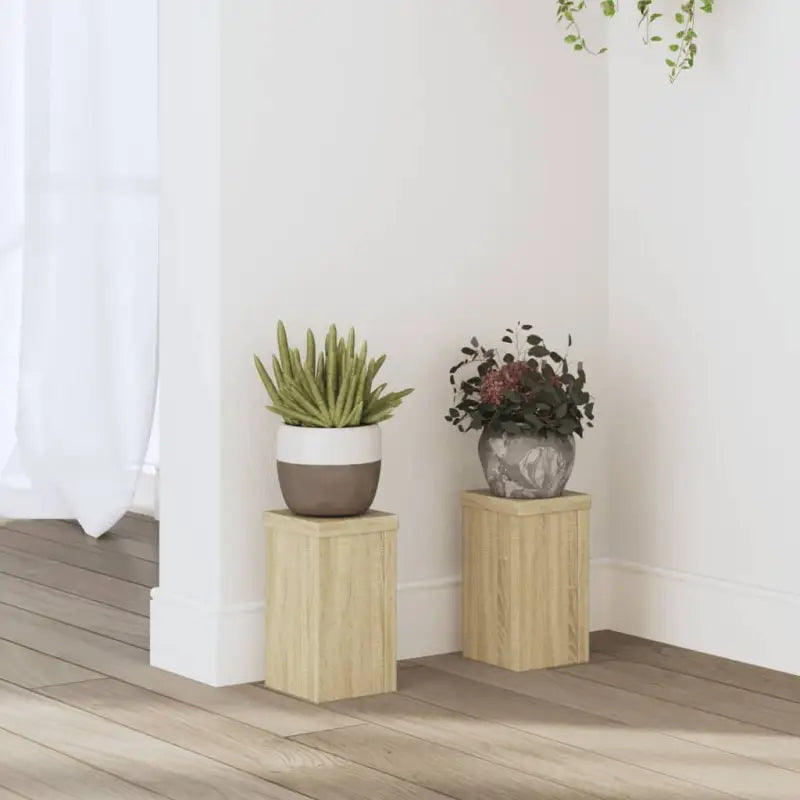 Plantenstandaarden van bewerkt hout voor planten en andere decoraties - Sonoma eiken / 10 x 10 x 18 cm / 2