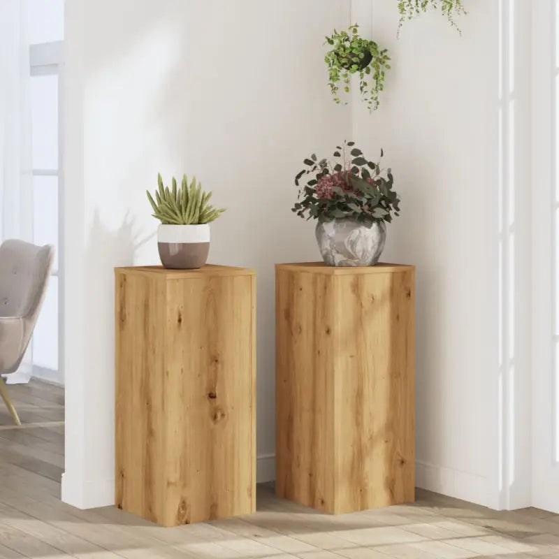 Plantenstandaarden van bewerkt hout voor planten en andere decoraties - Eiken / 30 x 30 x 70 cm / 2 - Plantenstandaarden