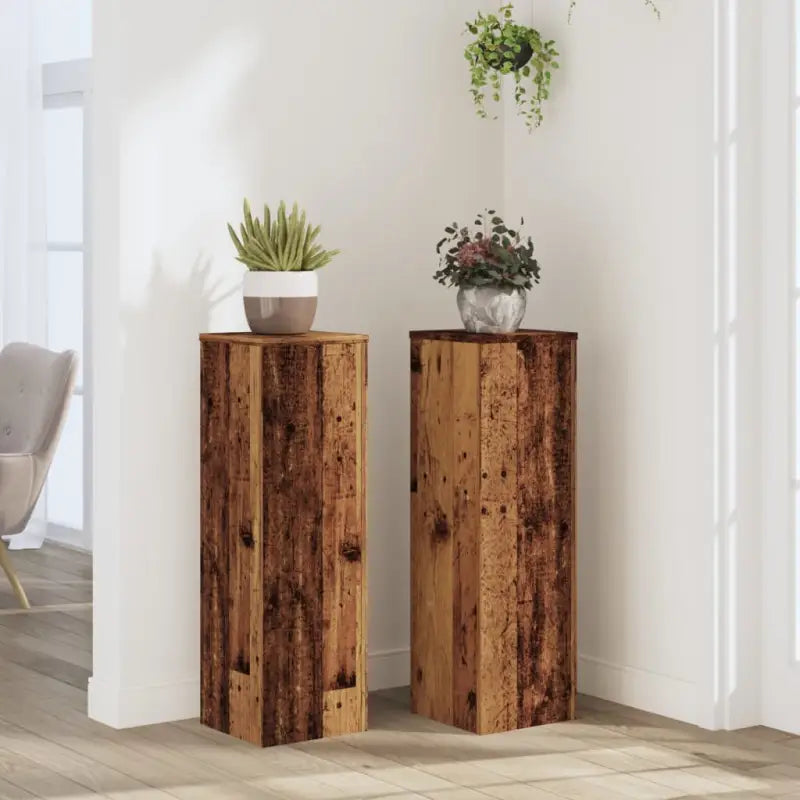 Plantenstandaarden van bewerkt hout voor planten en andere decoraties - Oud hout / 25 x 25 x 80 cm / 2