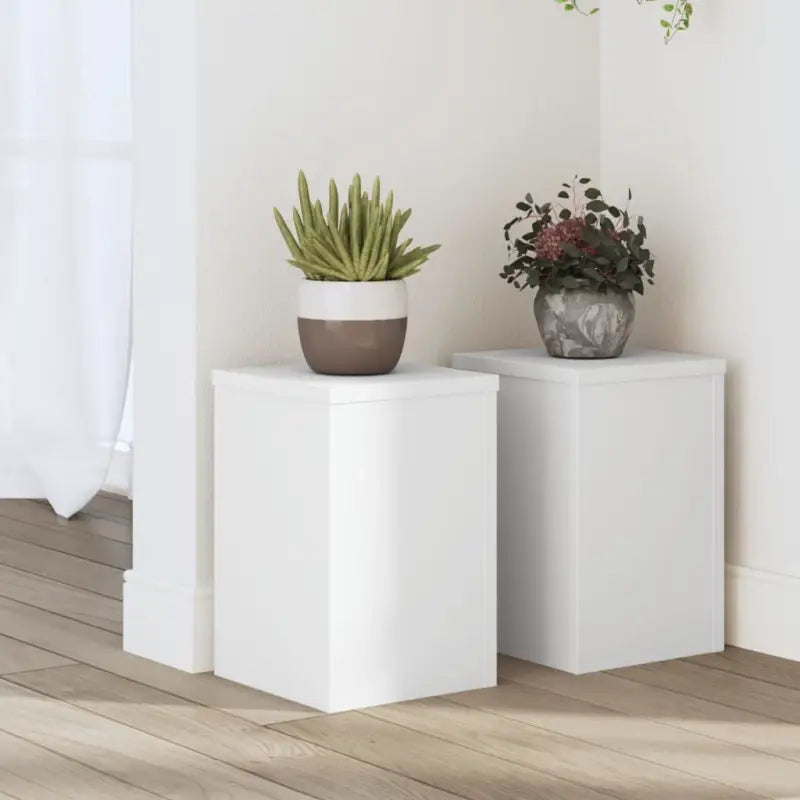 Plantenstandaarden van bewerkt hout voor planten en andere decoraties - Wit / 20 x 20 x 30 cm / 2 - Plantenstandaarden