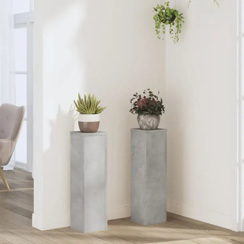 Plantenstandaarden van bewerkt hout voor planten en andere decoraties - Betongrijs / 17 x 17 x 60 cm / 2