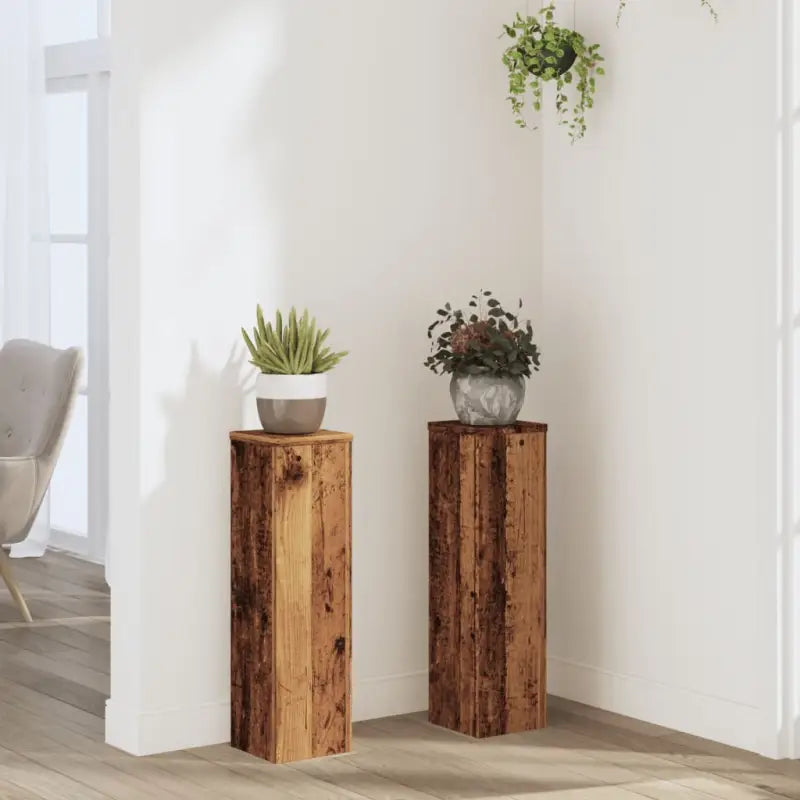 Plantenstandaarden van bewerkt hout voor planten en andere decoraties - Oud hout / 17 x 17 x 60 cm / 2