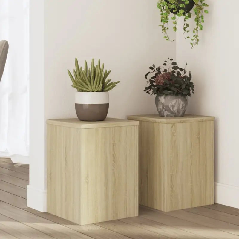 Plantenstandaarden van bewerkt hout voor planten en andere decoraties - Sonoma eiken / 25 x 25 x 35 cm / 2