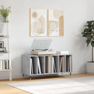 Platenkast met stevige blad en ijzeren poten van bewerkt hout - Betongrijs / 1 - Cd- & dvd-kasten