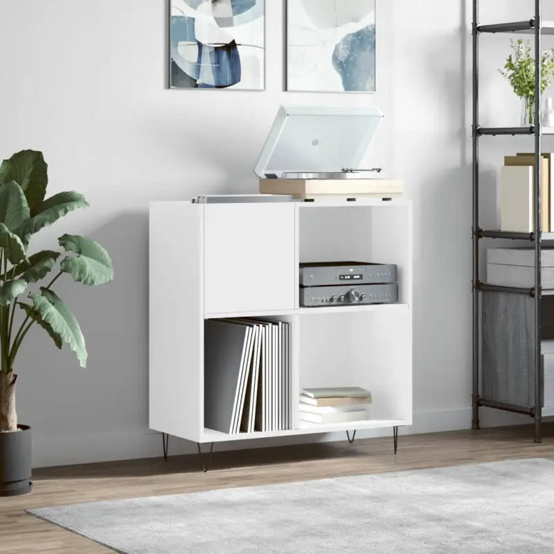 Platenkast met stevige blad en ijzeren poten van bewerkt hout - Hoogglans wit / 1 - Cd- & dvd-kasten