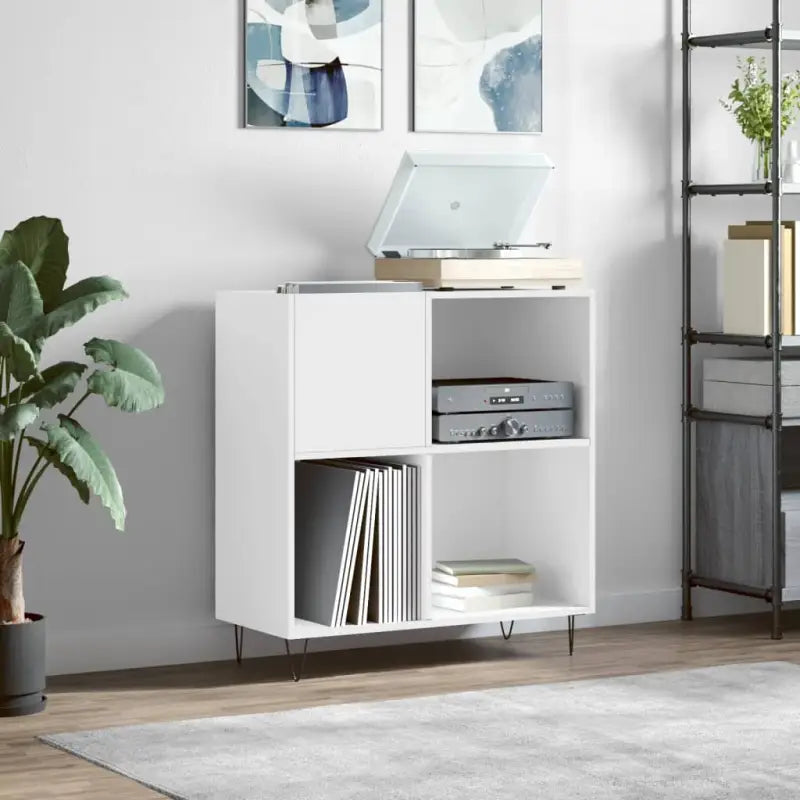 Platenkast met stevige blad en ijzeren poten van bewerkt hout - Cd- & dvd-kasten
