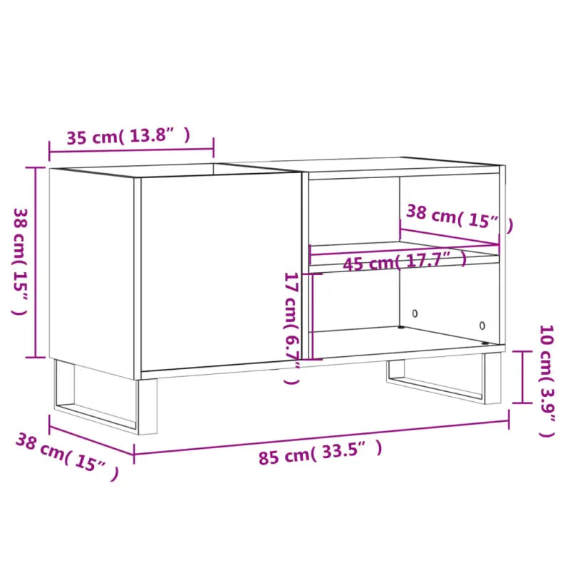 Platenkast met stevige blad en ijzeren poten van bewerkt hout - Cd- & dvd-kasten