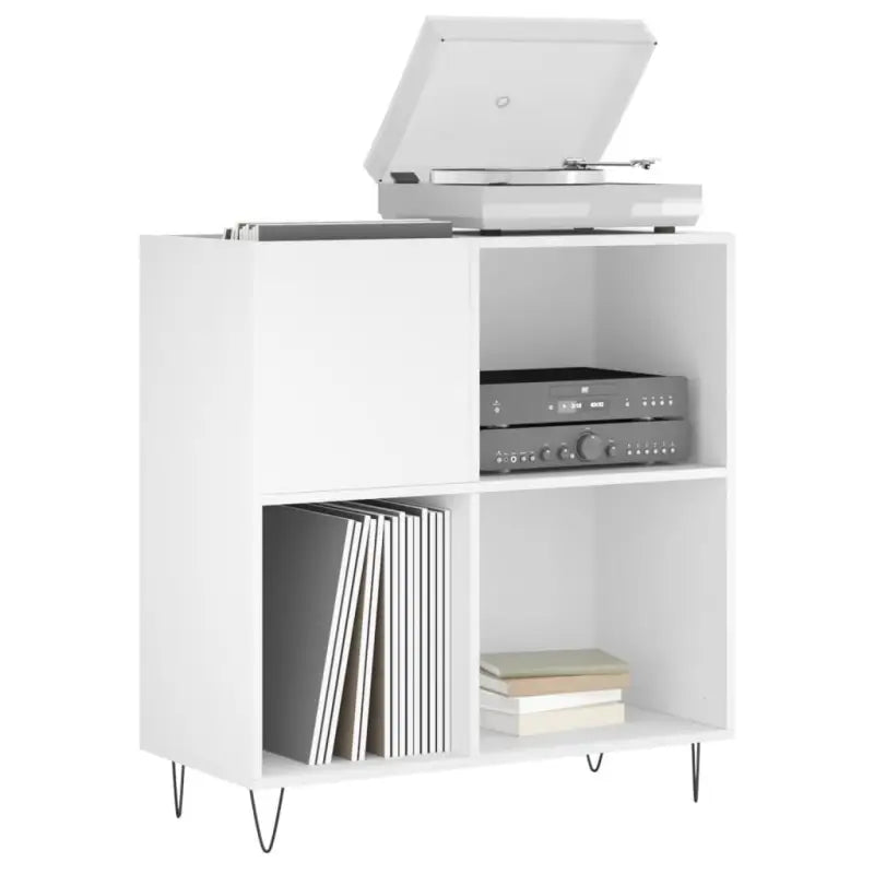 Platenkast met stevige blad en ijzeren poten van bewerkt hout - Cd- & dvd-kasten