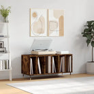 Platenkast met stevige blad en ijzeren poten van bewerkt hout - Gerookt eiken / 1 - Cd- & dvd-kasten