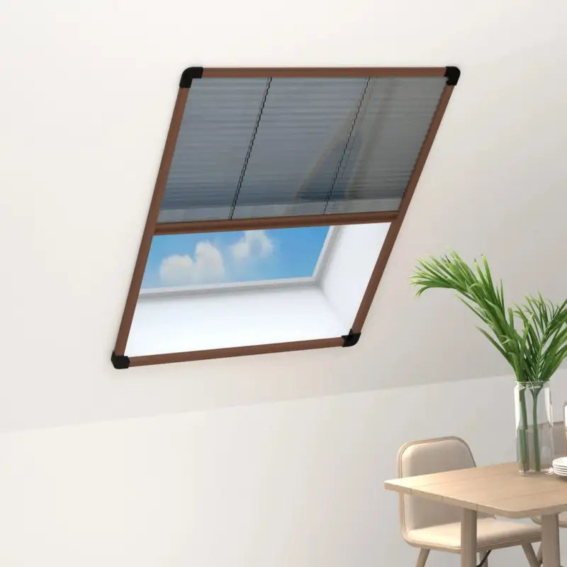 Plissé Raamhorren met Aluminium Frame voor Dakramen Veiliger en Frisser - Bruin / 80 x 100 cm - Raamhorren