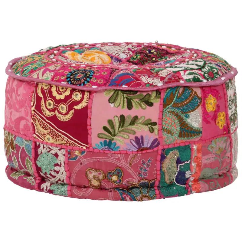 Poefs met Patchwork Ontwerp en Prachtige Borduursels in Vintage Stijl - Poefs