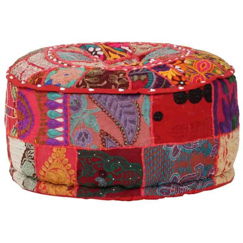 Poefs met Patchwork Ontwerp en Prachtige Borduursels in Vintage Stijl - Rood / 1 - Poefs