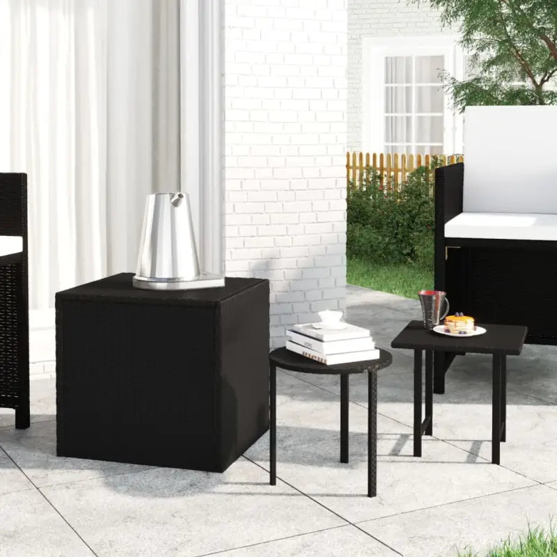 Poly Rattan Bijzettafels Met Verschillende Afmetingen en Formaten - Zwart / 3 - Bijzettafels
