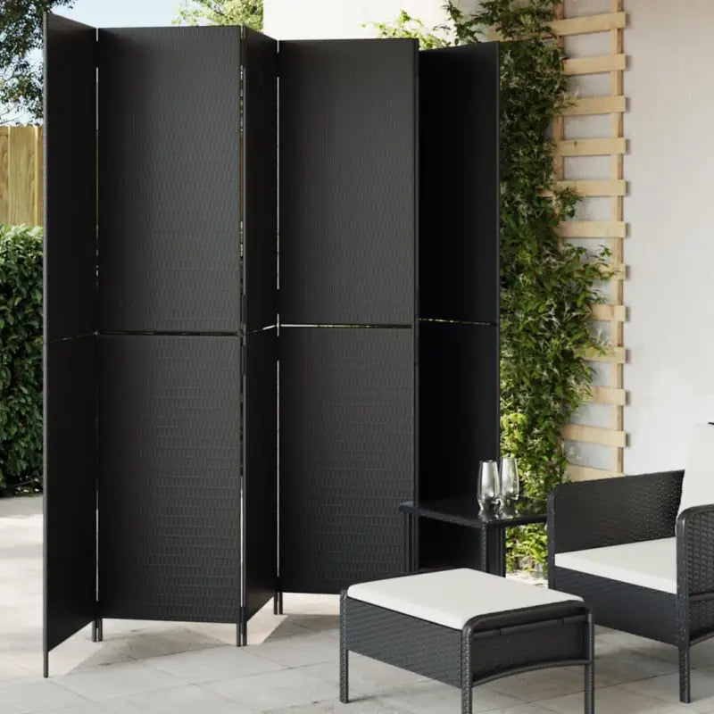Poly rattan kamerscherm met gegalvaniseerde scharnieren en gemakkelijk schoon - Zwart / 294 x 200 cm / Dichtgeweven