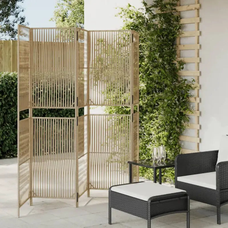 Poly rattan kamerscherm met gegalvaniseerde scharnieren en gemakkelijk schoon - Beige / 245 x 180 cm / Lijngeweven