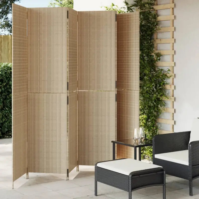 Poly rattan kamerscherm met gegalvaniseerde scharnieren en gemakkelijk schoon - Beige / 294 x 200 cm / Dichtgeweven