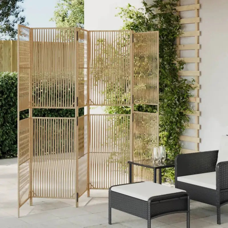 Poly rattan kamerscherm met gegalvaniseerde scharnieren en gemakkelijk schoon - Beige / 294 x 180 cm / Lijngeweven