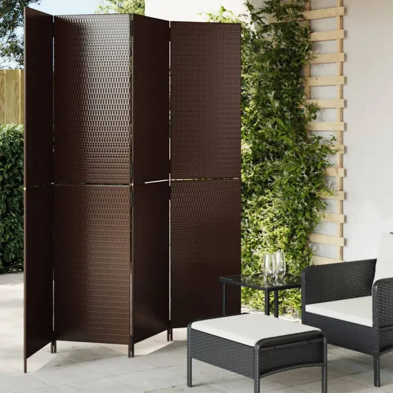 Poly rattan kamerscherm met gegalvaniseerde scharnieren en gemakkelijk schoon - Bruin / 196 x 200 cm / Dichtgeweven