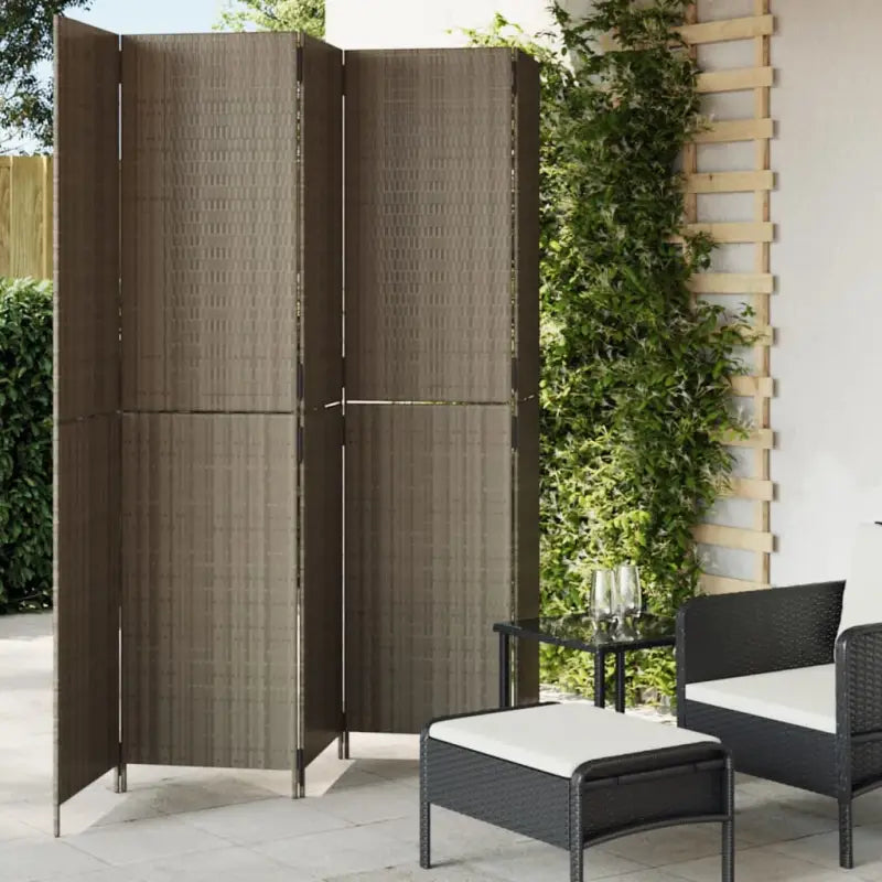 Poly rattan kamerscherm met gegalvaniseerde scharnieren en gemakkelijk schoon - Grijs / 245 x 200 cm / Dichtgeweven