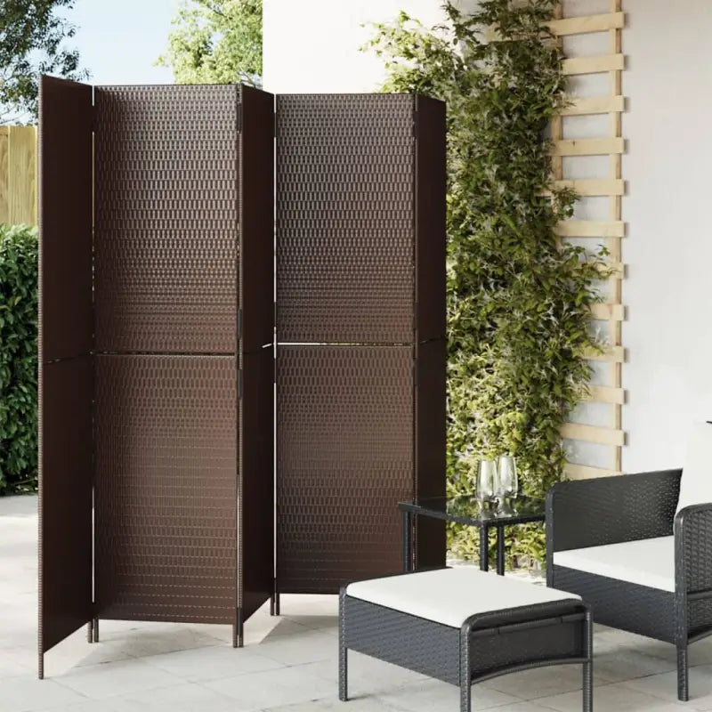 Poly rattan kamerscherm met gegalvaniseerde scharnieren en gemakkelijk schoon - Bruin / 245 x 180 cm / Dichtgeweven