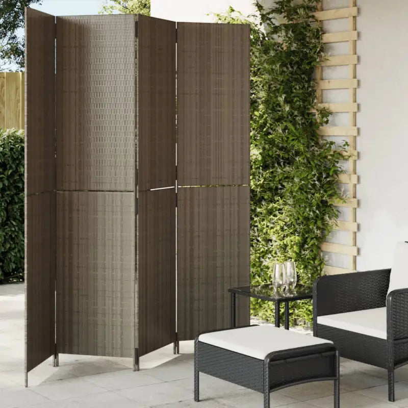 Poly rattan kamerscherm met gegalvaniseerde scharnieren en gemakkelijk schoon - Grijs / 196 x 200 cm / Dichtgeweven