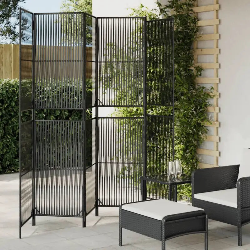 Poly rattan kamerscherm met gegalvaniseerde scharnieren en gemakkelijk schoon - Zwart / 294 x 200 cm / Lijngeweven