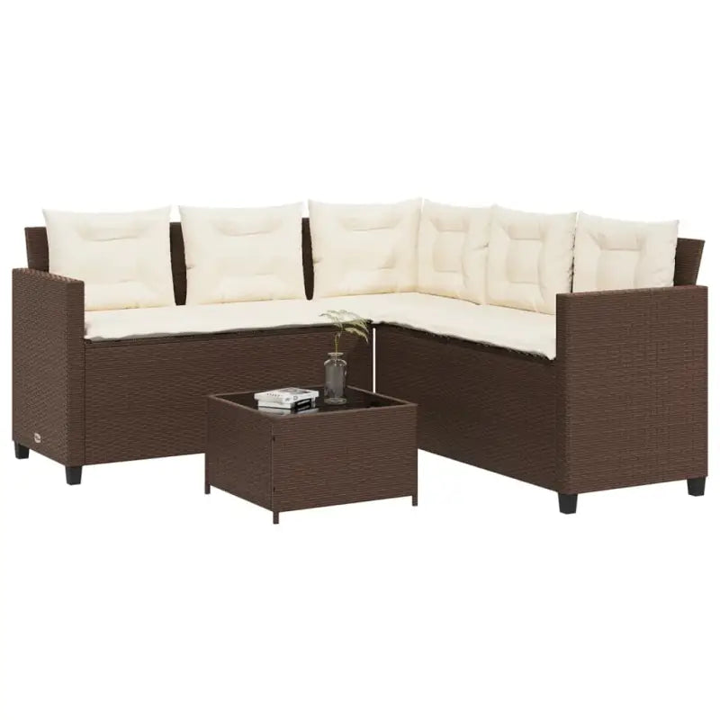 Poly rattan L-vorm tuinbank voor een comfortabele zitervaring - Bruin / Glas - Tuinsets