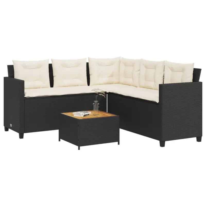 Poly rattan L-vorm tuinbank voor een comfortabele zitervaring - Zwart / Hout - Tuinsets