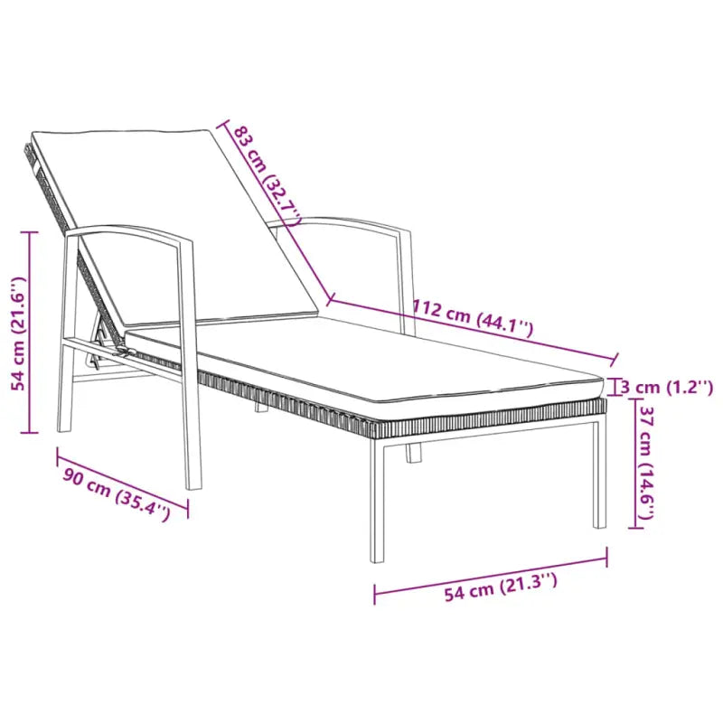 Poly rattan ligstoel met grijs materiaal en gepoedercoat staal - Ligstoelen