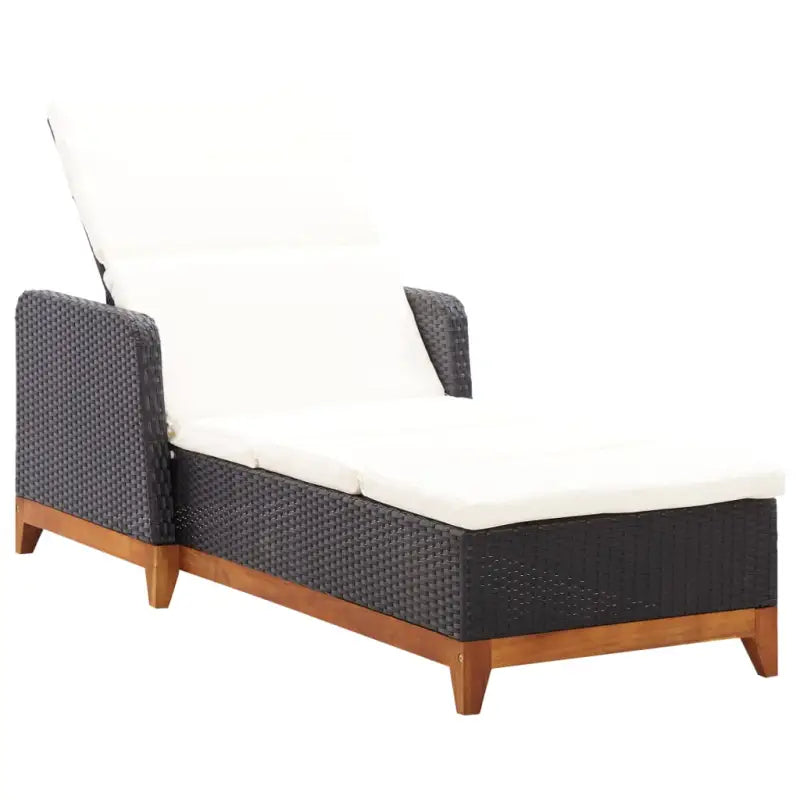 Poly Rattan Ligstoel met Massief Acaciahout voor de Tuin - Zwart / 1 / Ja - Ligstoelen