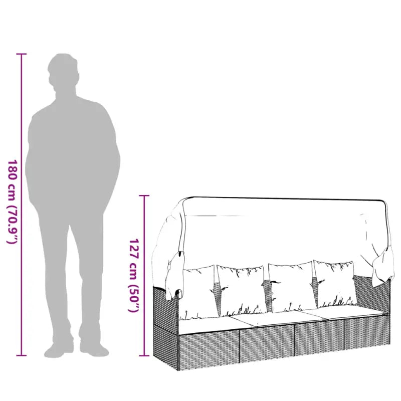 Poly Rattan Ligstoelen met Luifel en Kussens voor Buitenplezier - Ligstoelen