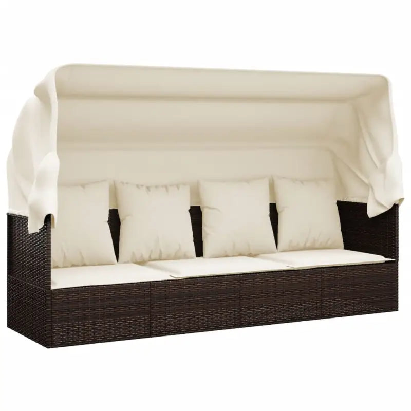 Poly Rattan Ligstoelen met Luifel en Kussens voor Buitenplezier - Ligstoelen