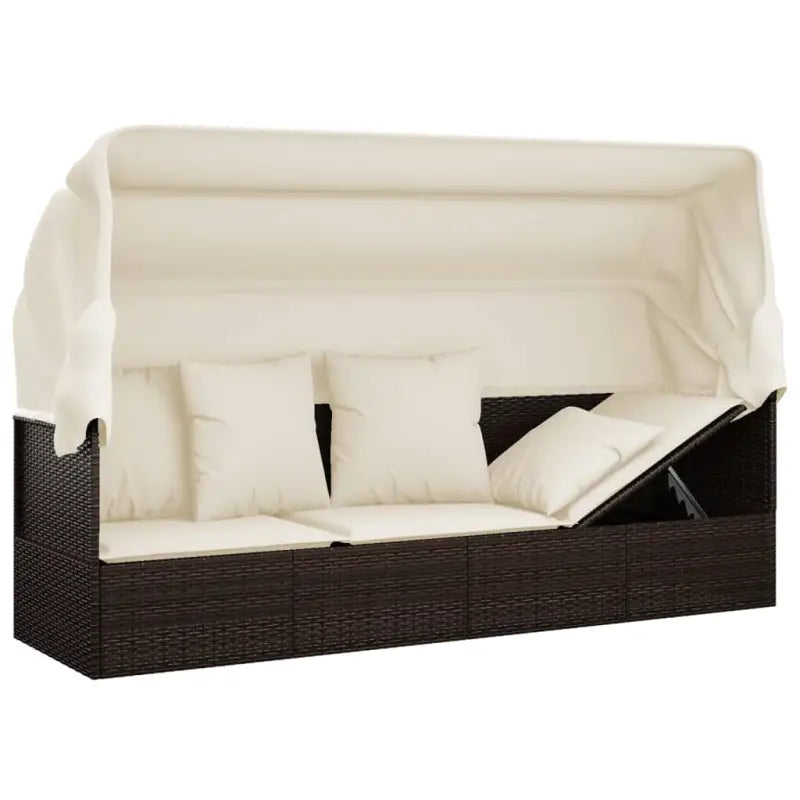 Poly Rattan Ligstoelen met Luifel en Kussens voor Buitenplezier - Ligstoelen