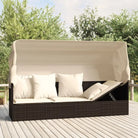 Poly Rattan Ligstoelen met Luifel en Kussens voor Buitenplezier - Bruin en crème / 1 - Ligstoelen